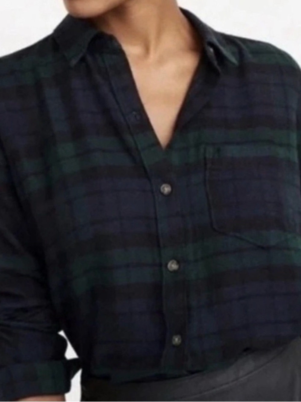 Abercrombie & Fitch Dark Green and Black Plaid Button-Down Shirt